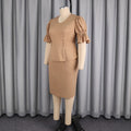 summer new arrival: khaki short-sleeve a-line dress with ruffle trim and decorative buttons - slim-fit, bodycon, and perfect for work