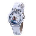 Frozen-themed cartoon fashion women's watch - trendy digital dial quartz watch with leather strap - white