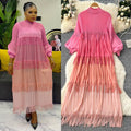Miura european and american fashion dress women's  spring high-end lantern sleeve loose slimming color block tassel maxi dress