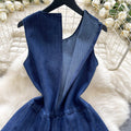 Classy sense of niche fashion sleeveless round neck denim dress for women summer waist slimming lookelegant pleated vest dress