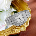 hot selling fashion square diamond-studded roman numeral dial women's quartz watch - silver & gold