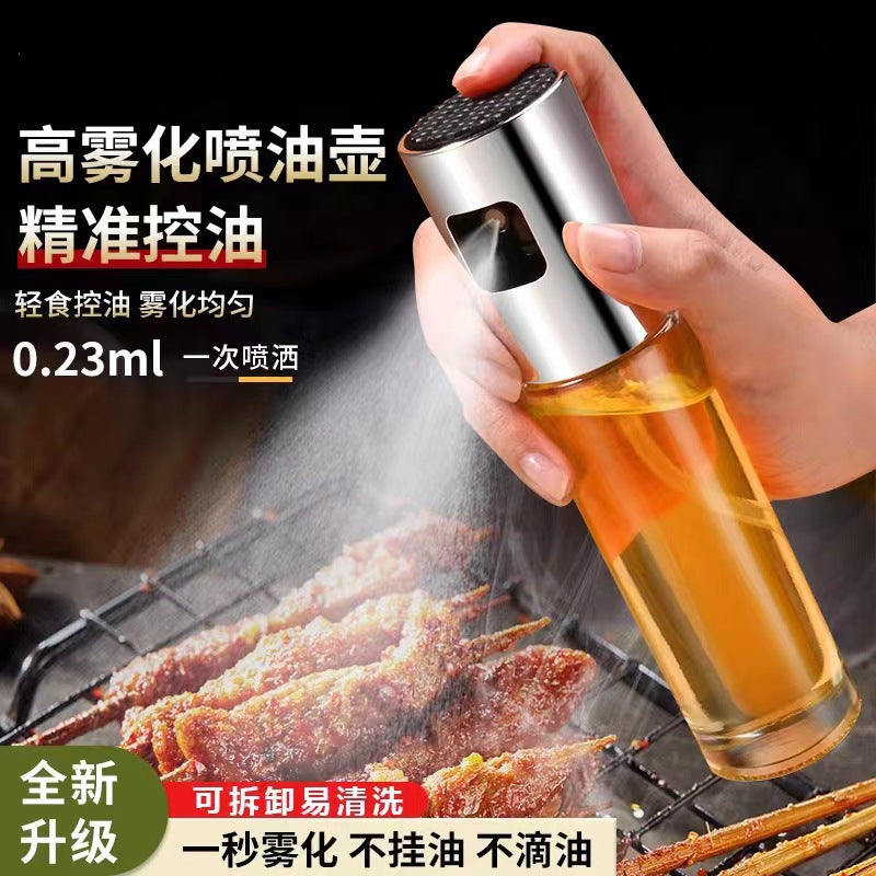 Ready-to-ship high atomization glass oil dispenser, press-type glass oil sprayer, bbq spray oil bottle, kitchen olive oil bottle
