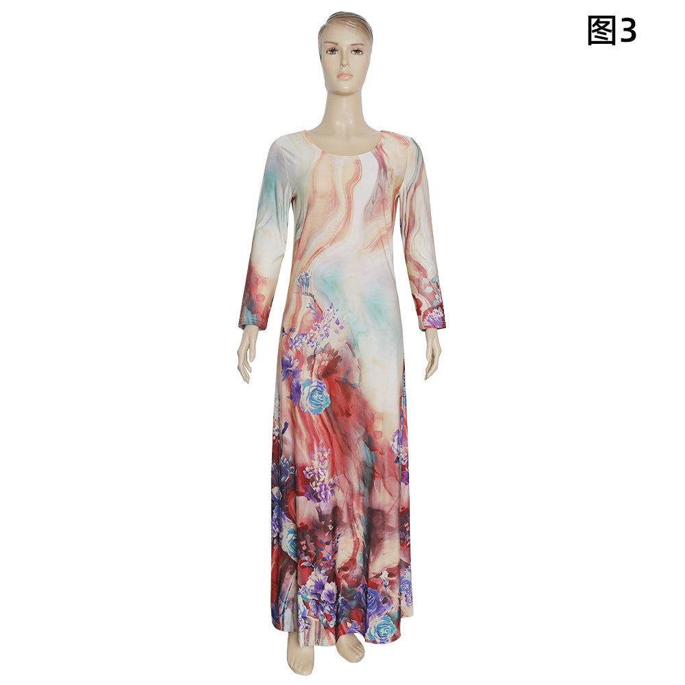 african plus size women's clothing:  &  printed round neck slimming a-line dress