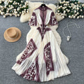 French court style printed dress - women's summer pleated stand collar slimming design, exquisite and stunning maxi dress