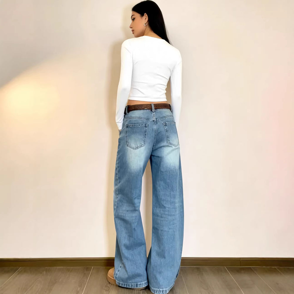 European and american style women's casual jeans -  cross-border fashion, unique washed distressed design, straight leg pants