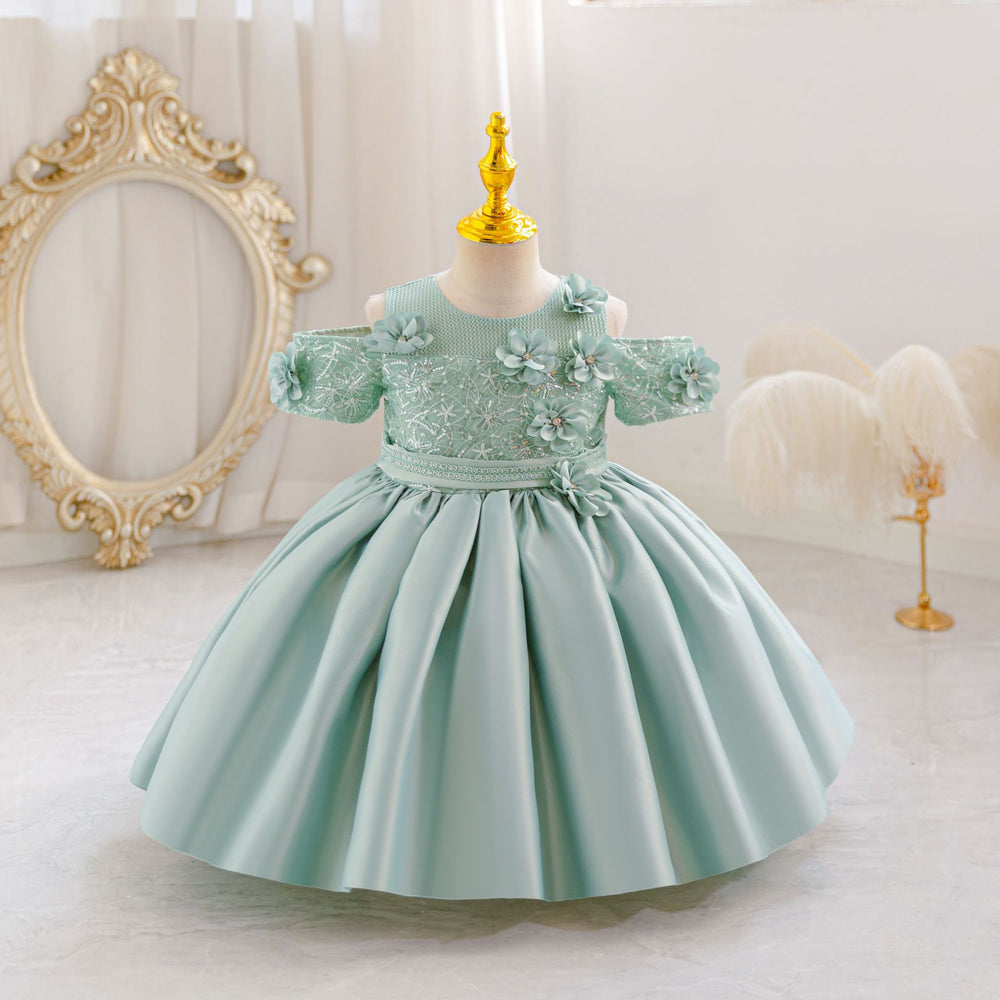 New wholesale women's dress puffy wedding dress satin flower performance girl dress princess dress kid dress