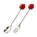 Colorful apple fork and spoon set - creative spoons with stainless steel and ceramic handles for fruit, coffee, cake, and desserts - wholesale