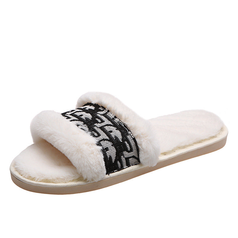 Good autumn and winterexport flip-flops for women outwearnew arrivalk-stylestuffedplus sizeflats slippersfashion fur women's shoes
