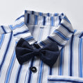 Wholesale children's spring/summer fashion set: trendy blue striped short-sleeve shirt and overalls two-piece outfit
