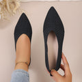 new pointed-toe knitted flats: women's solid color casual slip-on breathable flyknit all-season work shoes