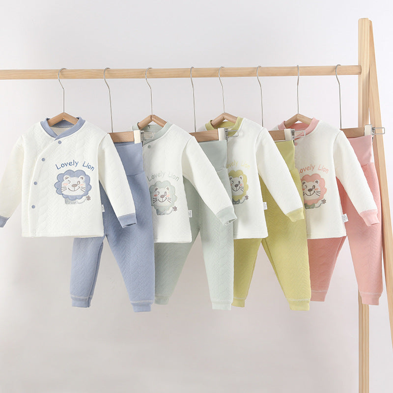 Baby heattech clothing suitfall and winter quilted high waist skin care children's men's and women's kidsintimatestwo-piece set baby clothes