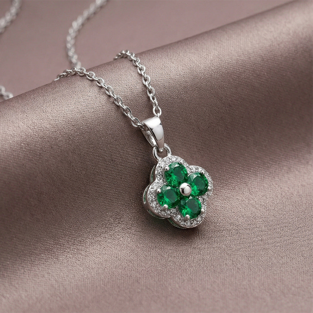 popular fashion full diamond four-leaf clover necklace accessible luxuryniche style women's versatile elegant non-fading clavicle chain suit