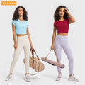 New spr ribbed high-stretch shaping workout yoga top - slim fit, figure-flattering, short sleeve activewear for women (ds371)