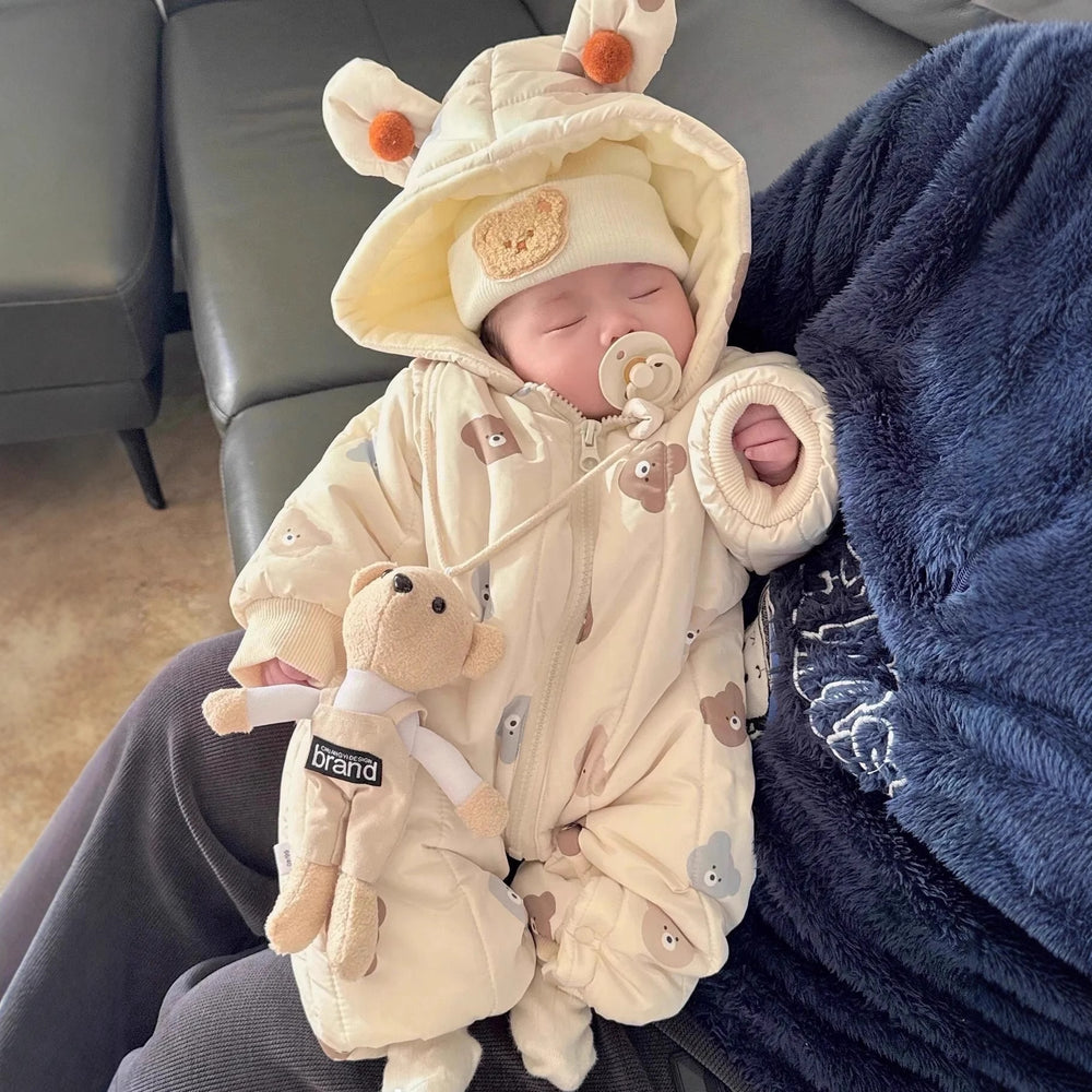 Newborn baby 100-day celebration bodysuit, infant winter clothes, thickened fleece-lined outfit, cartoon full month celebration winter wear