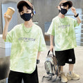 Boys' summer outfit set: new styles for mid-to-large children, lightweight short-sleeve activewear, trendy summer two-piece set for boys