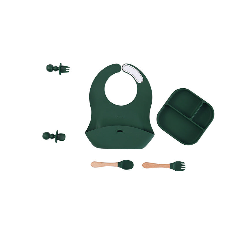 Children's silicone plate set 11-piece set, suction cup non-slip bowl and spoon set, baby food supplement integrated feeding tableware