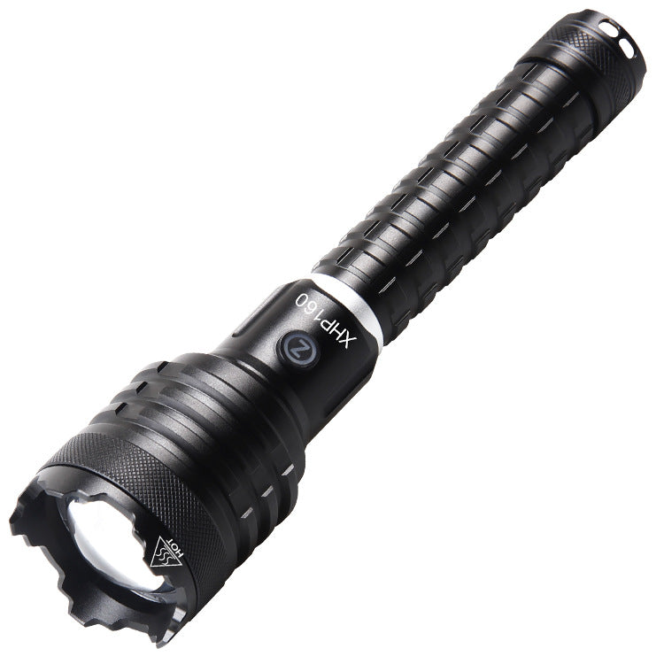 Cross-border new XHP-160 strong light Type-c charging port power display output telescopic zoom LED flashlight