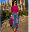 European and american style floral denim jeans - new women's streetwear fashion printed cropped pants for  cross-border e-commerce