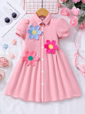Girls' (toddler) dress, collared solid color dress with 3d floral appliqué