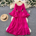 French chic square neck tie-up lantern sleeve dress - spring collection, sweet & sultry, slimming, and elegant maxi dress