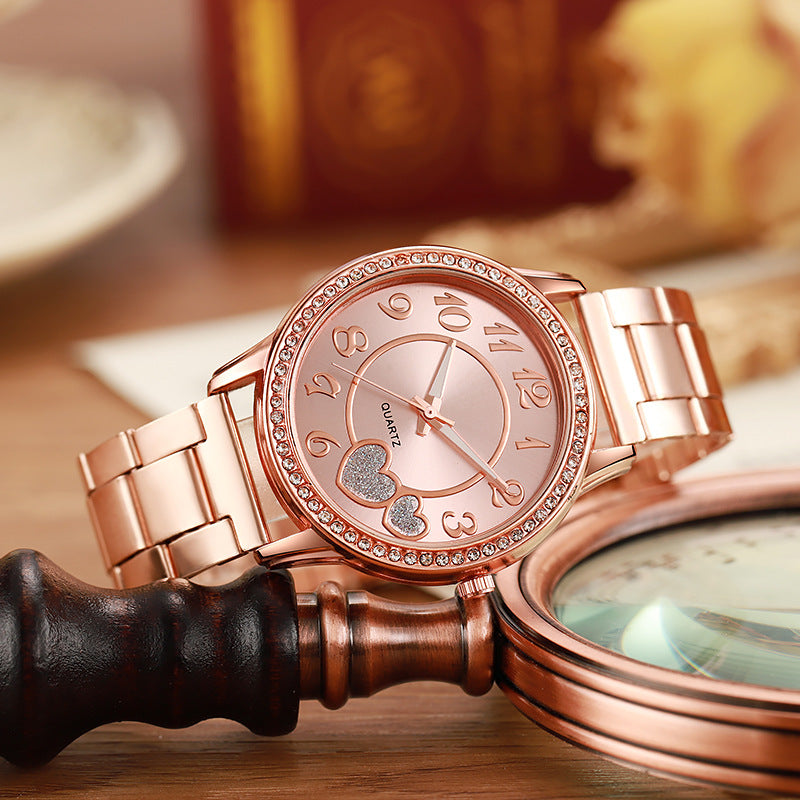 watch digital love elegant watch diamond-encrusted alloy steel strap women's quartz cross-border watch