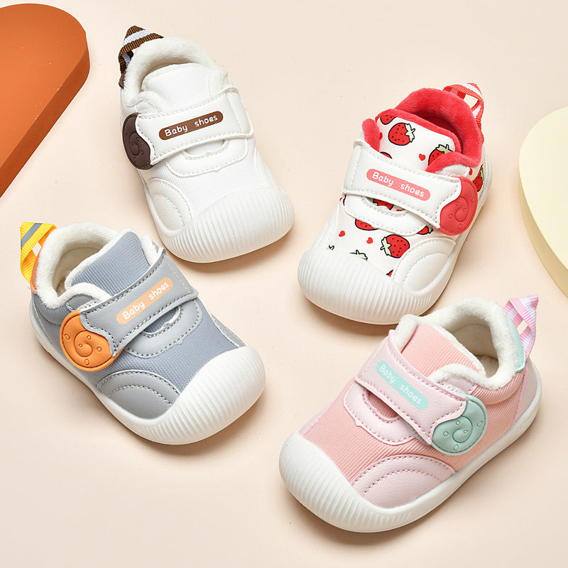 Toddler shoes for baby boys 0-1-3 years old, autumn/winter infant and toddler shoes for baby girls, soft sole non-slip, fleece-lined, extra thick cotton shoes