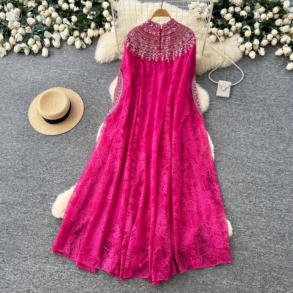 Classy sense outer wear heavy work embroidered beads sequinlacedress women's autum light mature style elegant large version skirt blouse skirt