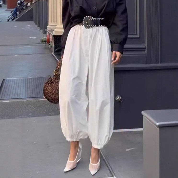 2025 autumn new street white bud casual trousers women's  European and American thin high-waisted yoga balloon trousers
