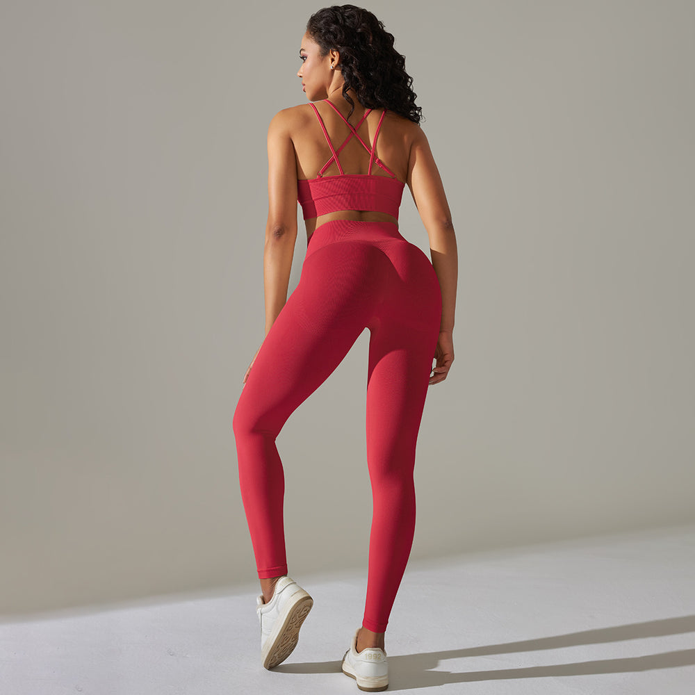 fashion seamless tight back sports intimates breathable high elastic yoga suit running fitness two-piece set