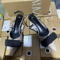 Za2024fall and winternew arrival color matching patent leather bows decorated mid-heeled shoes women's toe cap small fragrant style pointed toe flats sandals