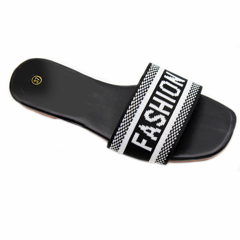 Foreign trade factory direct sales Ladies slippers Fashion embroidered letters with flat bottom cool slippers Ladies slippers