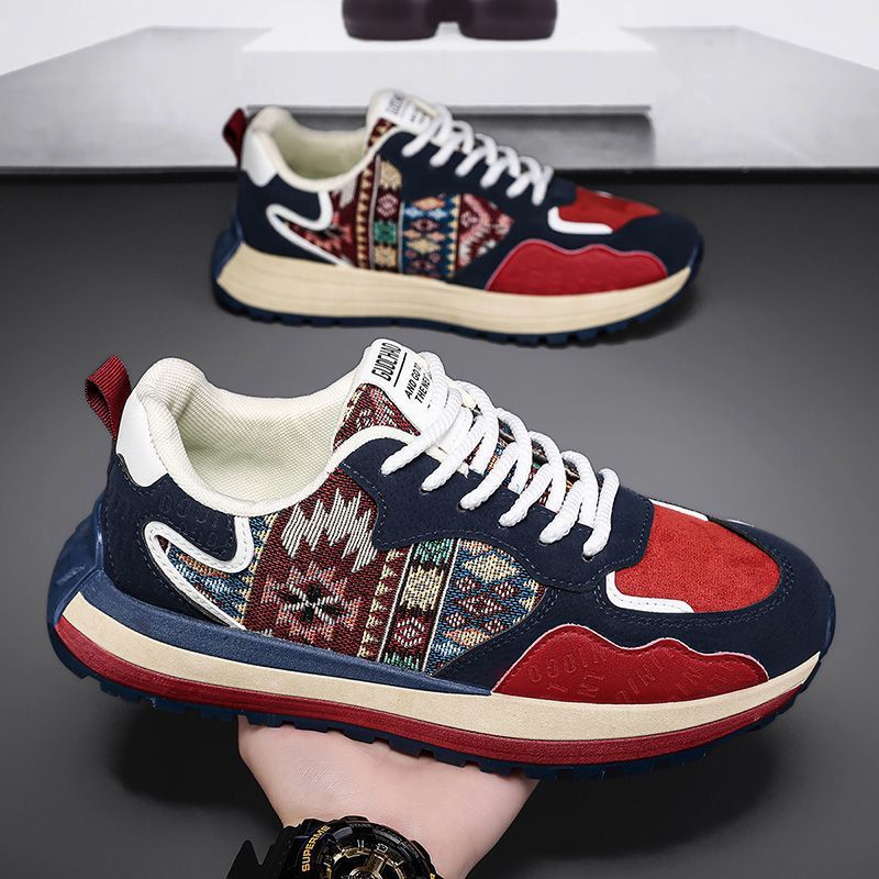 Men's shoes 2025 new spring collection: versatile canvas sneakers with hidden wedge heel, chunky sole, trendy athletic casual style, and dad shoes