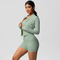 High-waisted brushed fleece tight pocket yoga set - cloud-soft quick-dry activewear three-piece outfit for outdoor leisure, running, and fitness