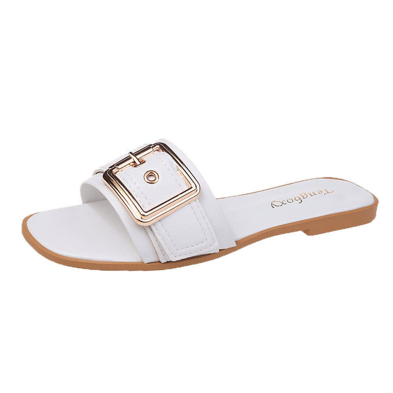 2021 slippers women's summer good buckle one-word drag women's flat sandals fashion casual wear student sandals tide