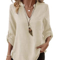 spring/summer european and american cross-border e-commerce new women's casual loose plus size v-neck solid color shirt