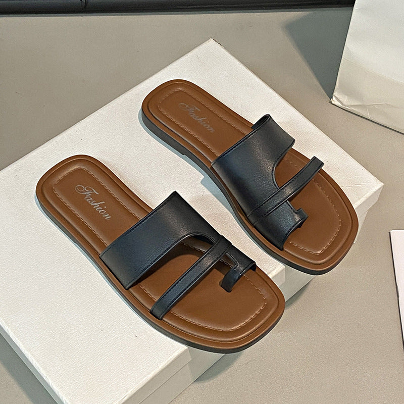 New summer thong sandals for women, retro minimalist flip-flops, roman sandals, non-slip outdoor beach slippers