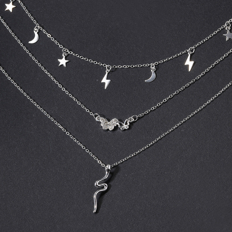 Wholesale snake chain layered pendants - european & american cross-border jewelry - high-end women's butterfly, star, and moon necklaces - multi-layered necklaces