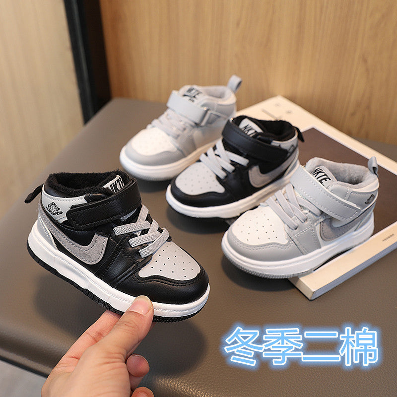 Kids sneakers for boys and girls mid-top shadow gray sneakers winter second cotton shoes for men and women baby shoes soft bottom toddler shoes