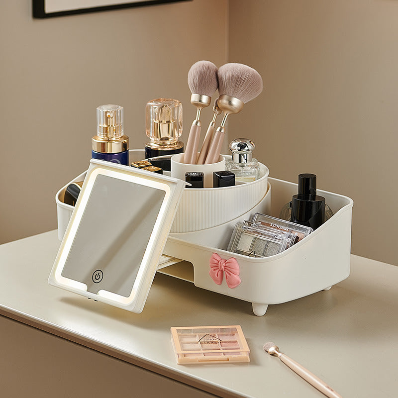 Cosmetics storage box, desktop with mirror, integrated dresser, skin care products, perfume rack, lipstick storage cabinet box.
