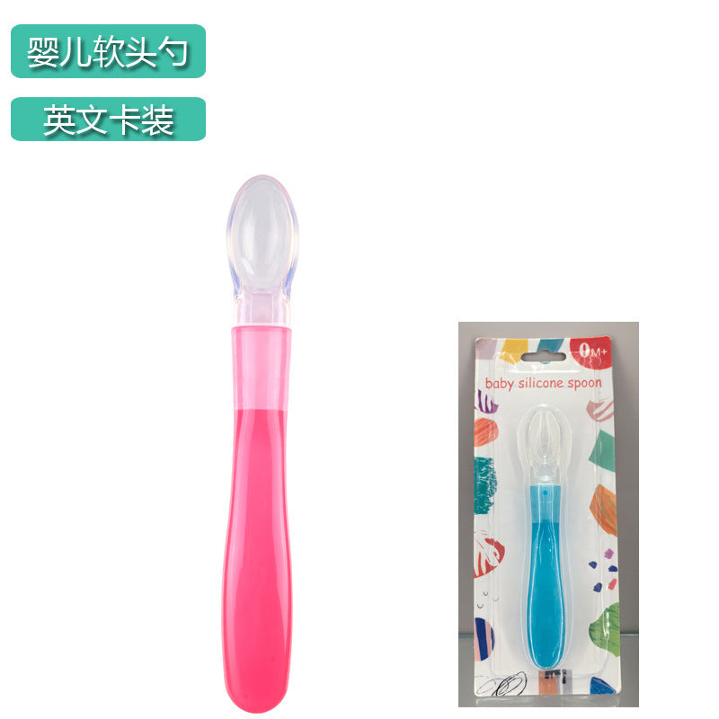 English card pack, baby silicone soft head spoon, baby eating spoon, baby feeding tableware