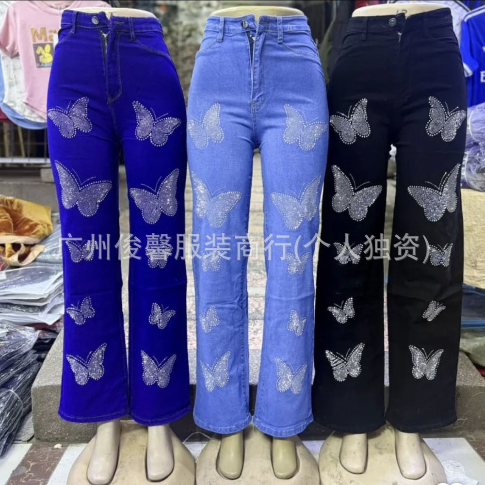 New arrival hot diamond printing women's jeansin stock wholesale new in mummy jeans available