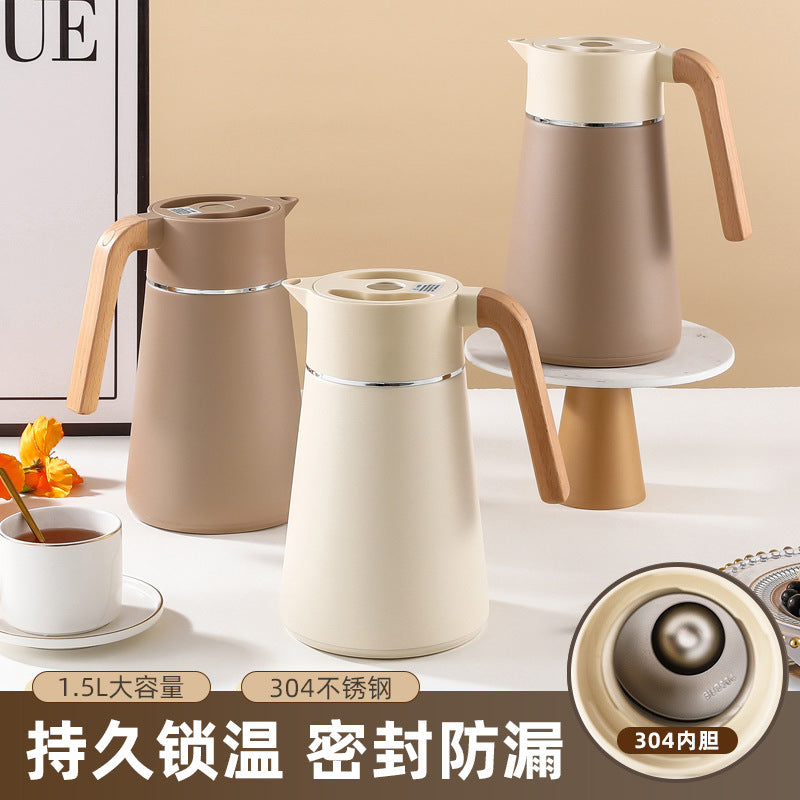 304household thermos hotel restaurant stew teapot thermos flask vacuum thermos flask wooden handle wedding thermos kettle