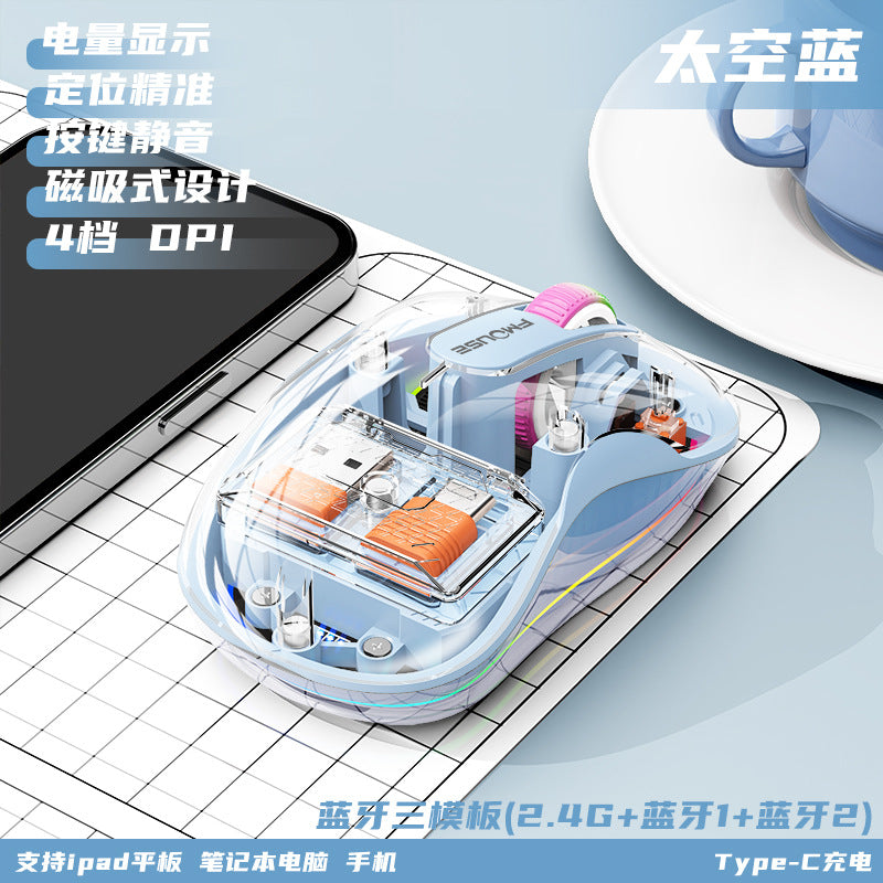 New m333 wireless bluetooth transparent mouse - rechargeable, with colorful breathing light, for tablets, laptops, and office use
