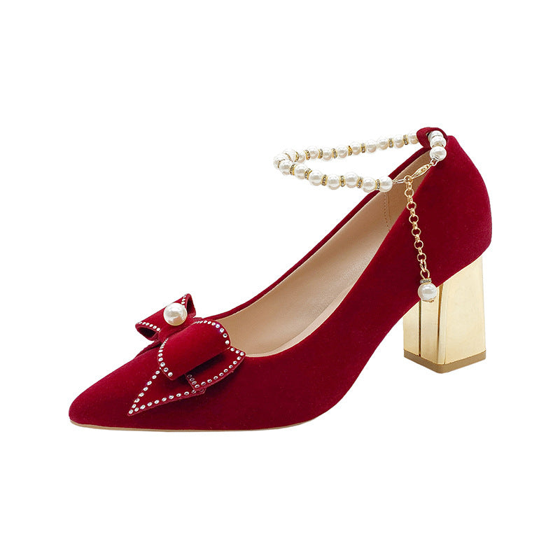 Red wedding shoes for women, spring 2023 new collection, bridal shoes, chunky heel toasting shoes, comfortable for pregnant women, convertible style