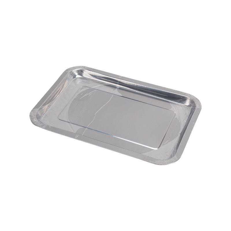 Stainless steel extra thick square tray barbecue plate steamed rice plate dumpling rectangular iron plate thickenedfor home grilled fish plate