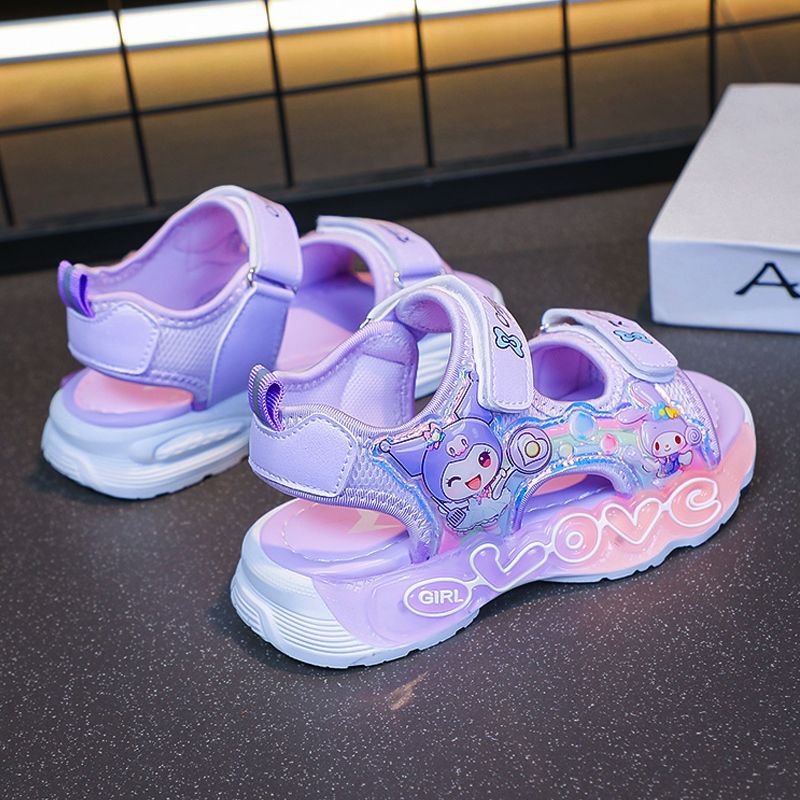Kuromi girls' sandals - new  summer collection: light-up princess sandals for kids, stylish baby beach slippers for girls