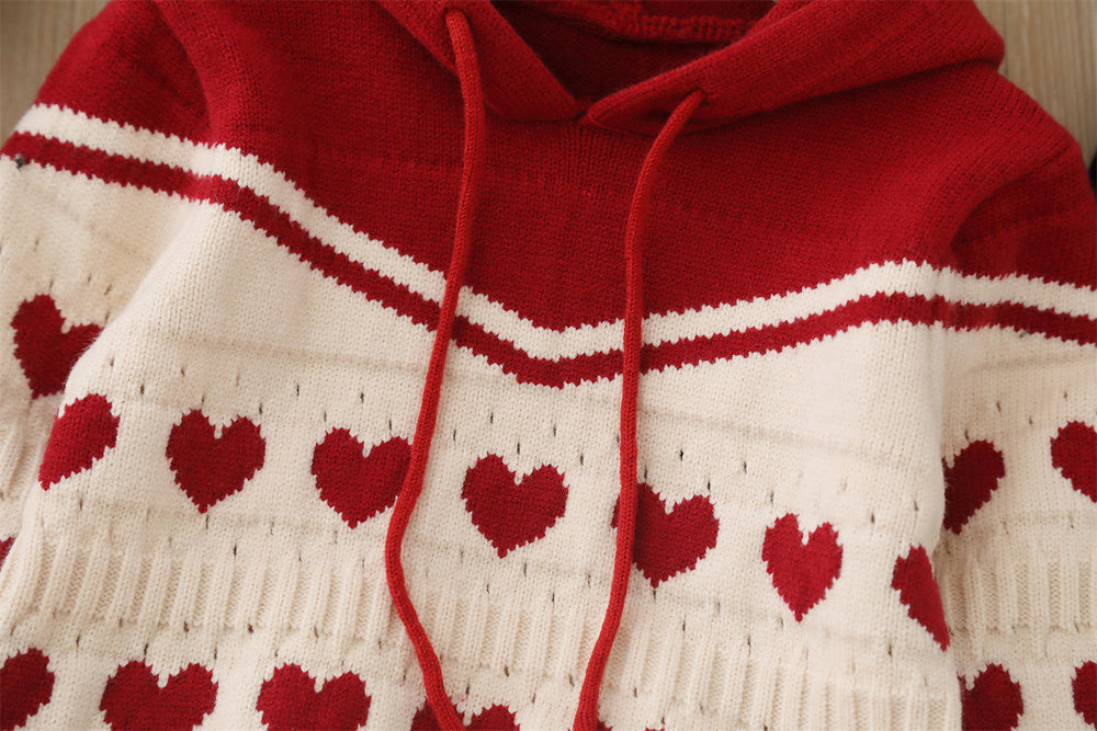Girls' sweater two-piece set:  autumn/winter new collection - knitted hoodie and pants set for mid-sized children
