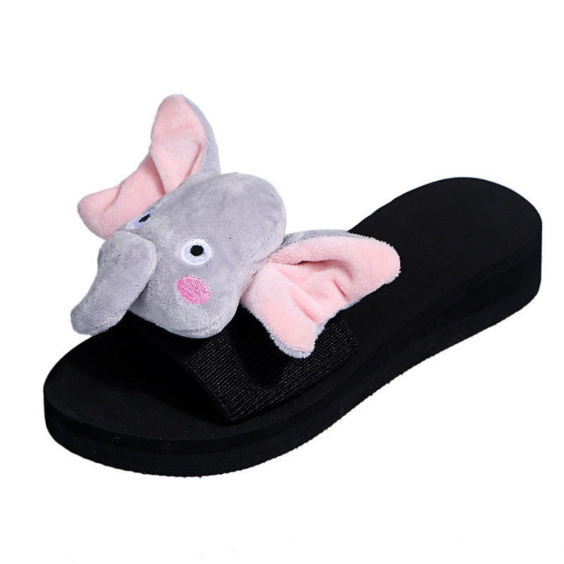 Plus size women's slippers for export, spring/summer 2024 new collection: elephant-themed chunky platform wedge slides, cartoon casual flip-flops