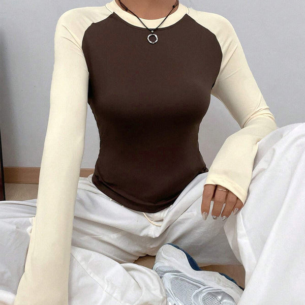 women's clothing lazy style casual T-shirt autumn and winter simple fashion versatile contrasting color inner top