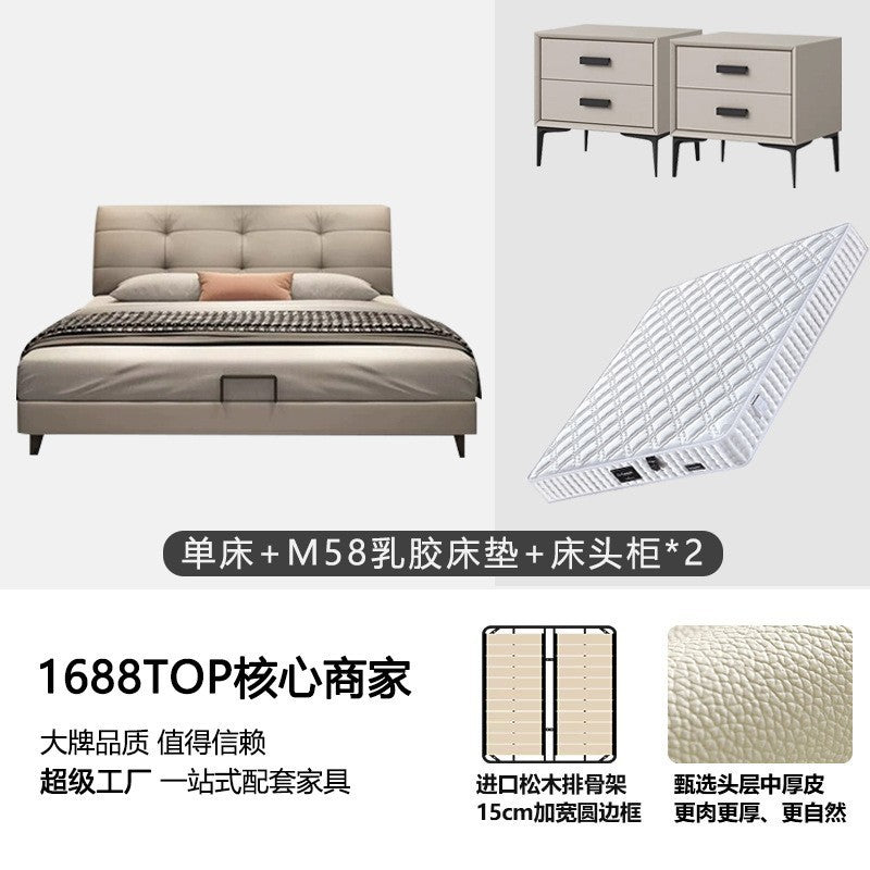 Puff fairy italian normcore genuine leather bed master bedroom cream style soft bag wedding bed classy first layer cowhide double bed